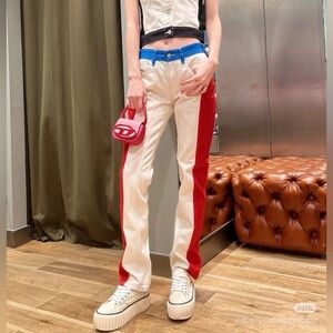 Diesel Red, Cream & Blue Colorblock Jeans